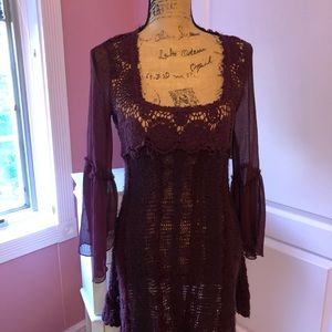 Free People Maroon/Wine Bell Sleeve Tunic